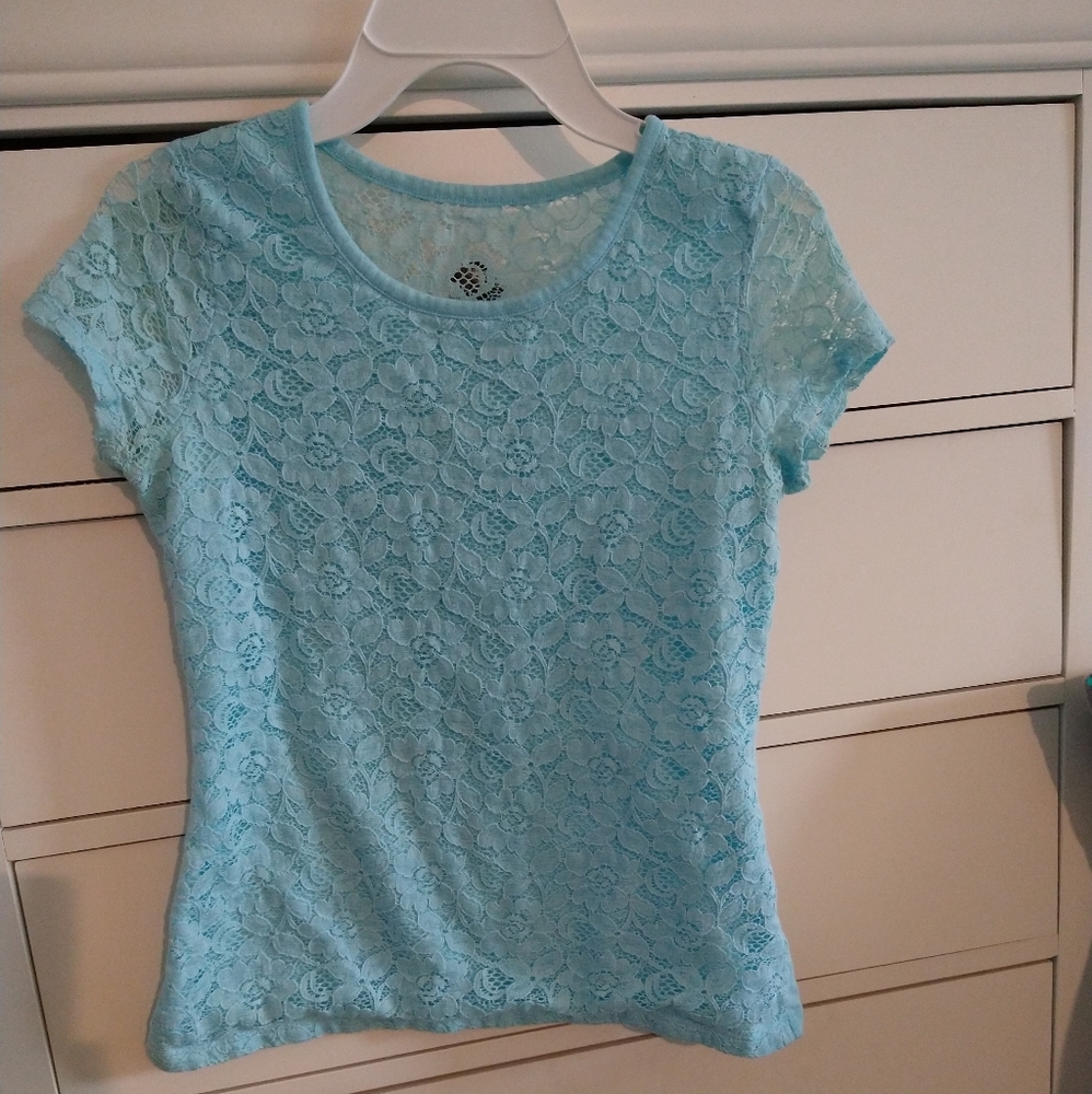 Girls Light Blue Lace Tee